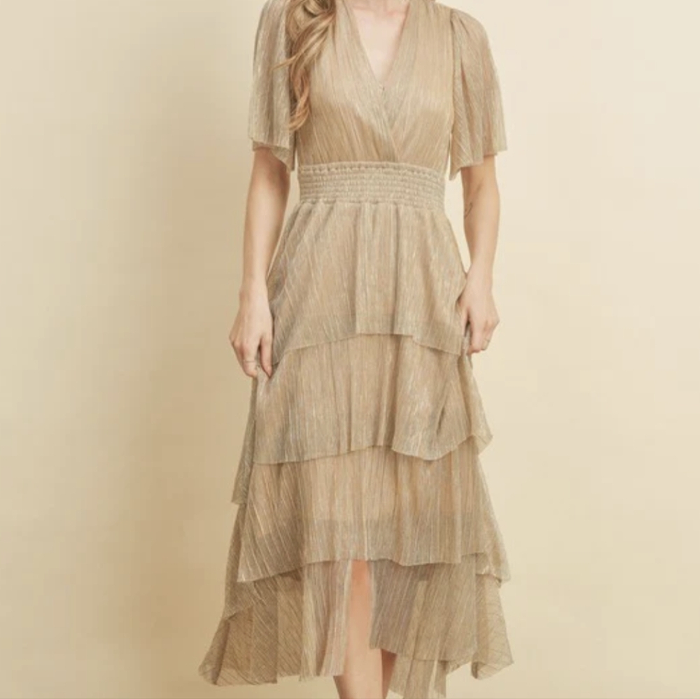 Gold Tiered Maxi Dress